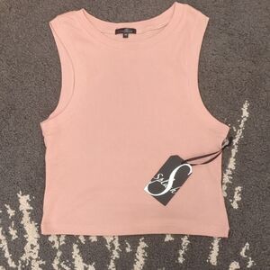NWT Splash Blush Pink Cropped Sleeveless Tank Top Round Crew Neck - Size M